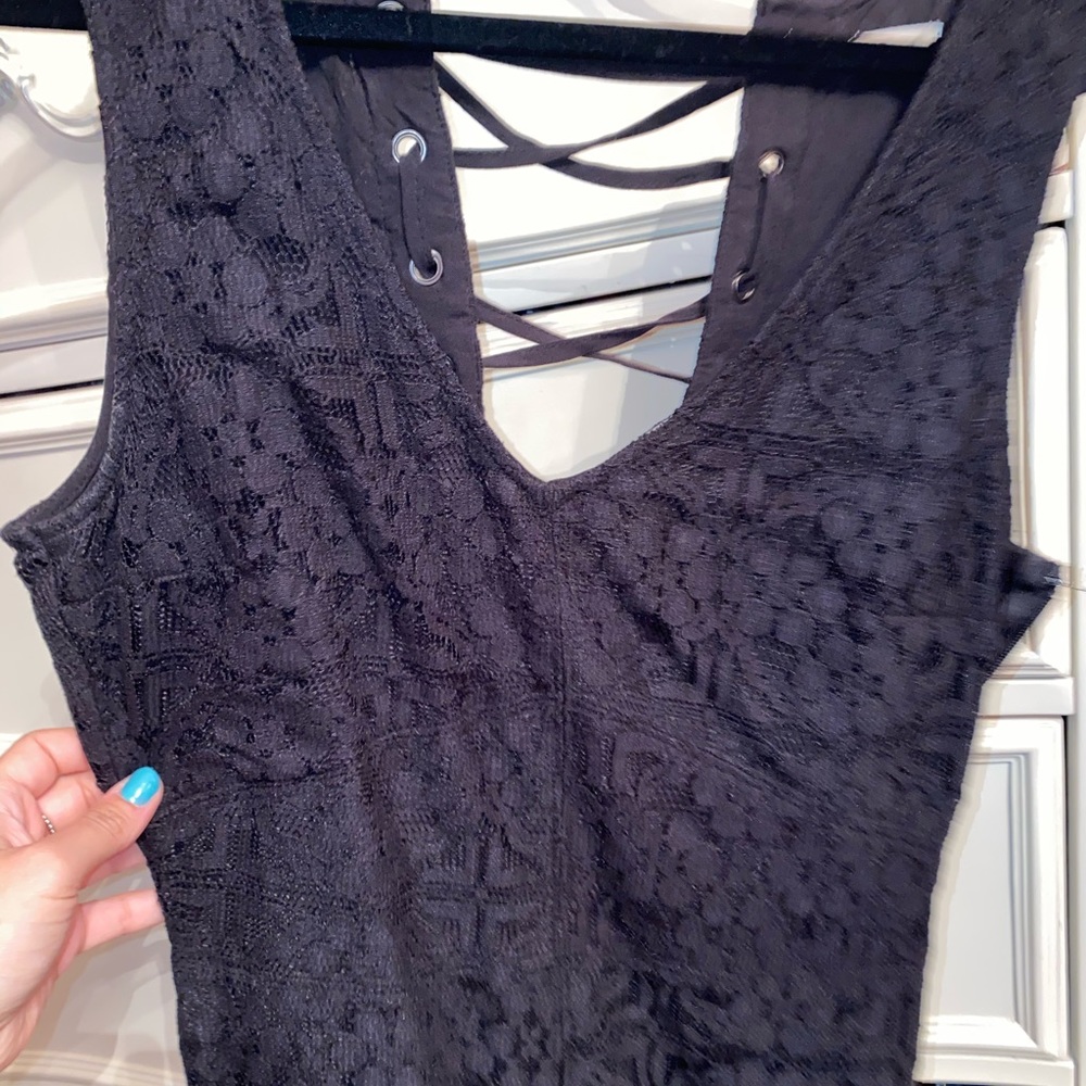 Black lace up back dress